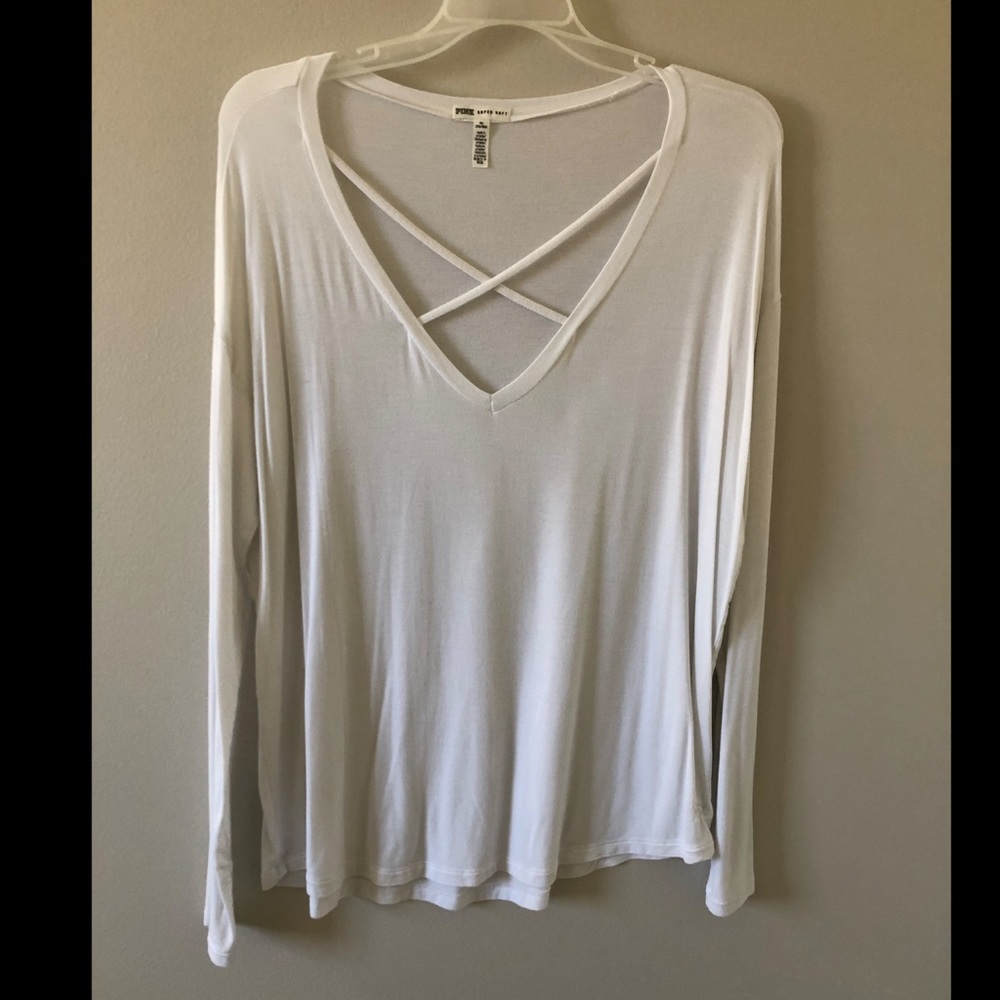 VS pink super soft cross front long sleeve T-shirt